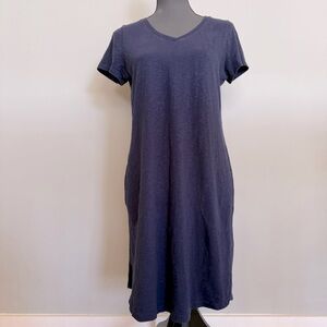 J.Jill Cotton V-Neck Tee Shirt Dress with Pockets Navy Blue Size Small